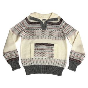 Vintage Ades Of California Sweater Womens Large Fair Isle V Neck Pocket Acrylic